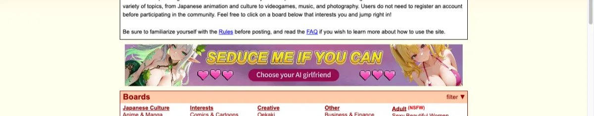The 4chan home page header and board list loaded inside AnyProxy