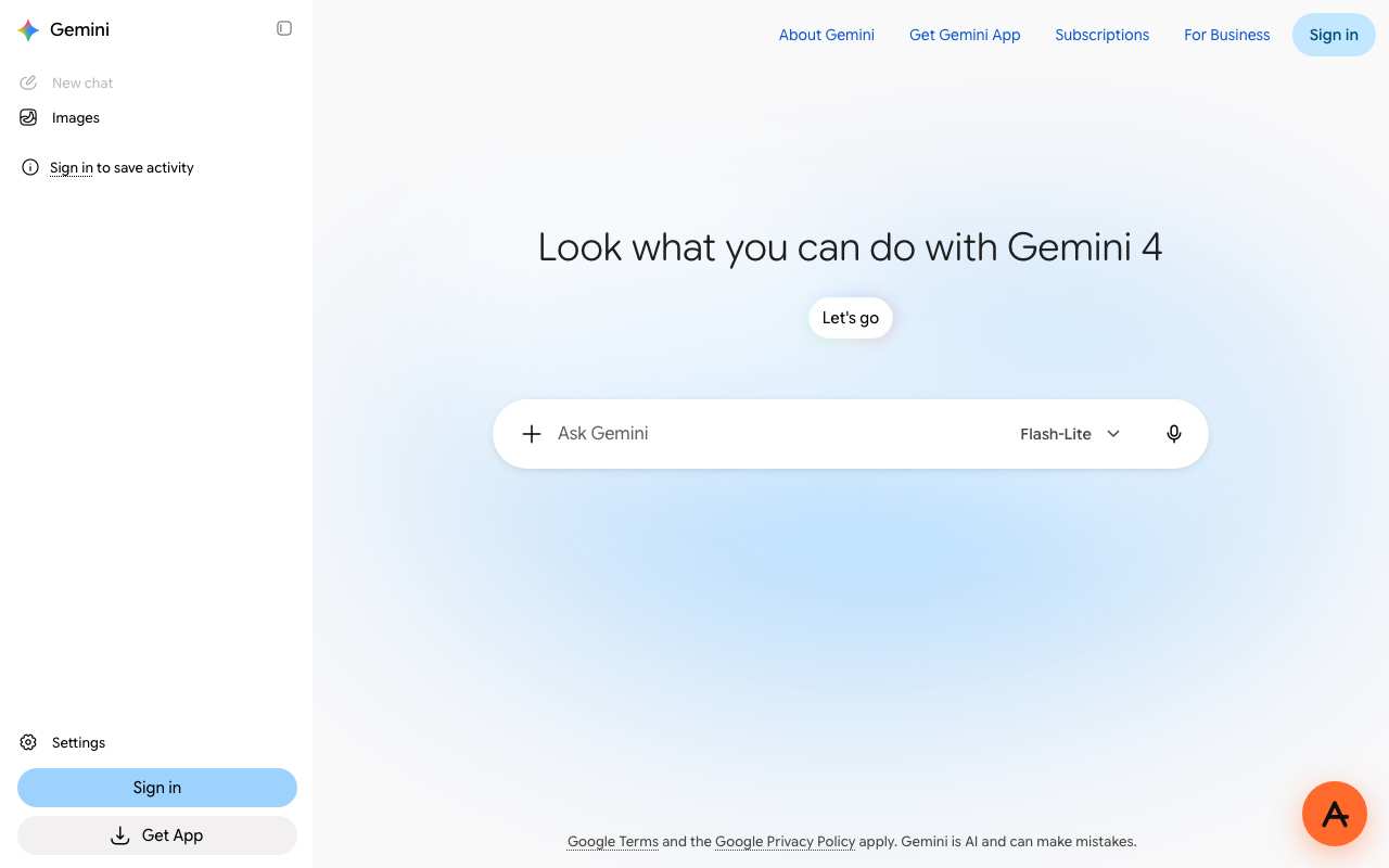 Gemini chat page with an Ask Gemini box, opened through AnyProxy Singapore on a first visit